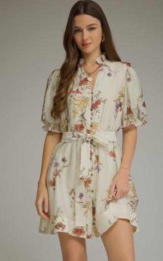 Floral Short Puff Sleeve Mini Dress