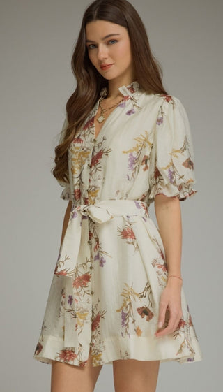 Floral Short Puff Sleeve Mini Dress