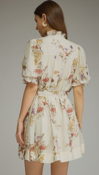 Floral Short Puff Sleeve Mini Dress