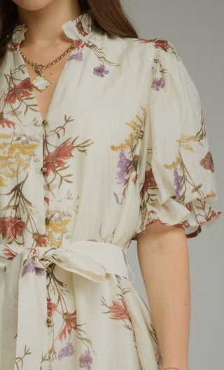 Floral Short Puff Sleeve Mini Dress