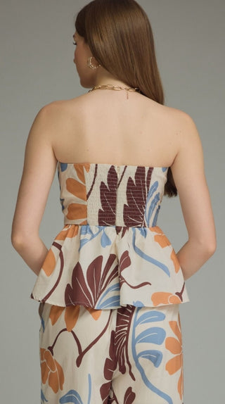 Floral Print Strapless Front Tie Top
