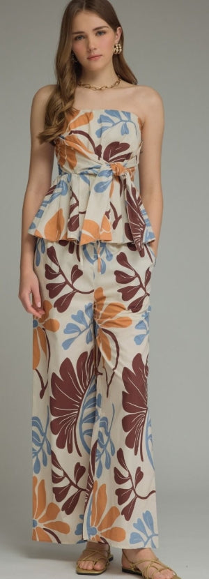 Floral Print Strapless Front Tie Top