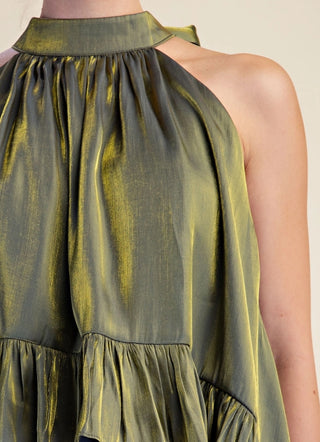Ruffle Halter Top with Back Neck Tie