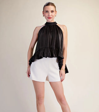 Ruffle Halter Top with Back Neck Tie