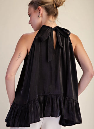 Ruffle Halter Top with Back Neck Tie