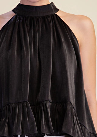 Ruffle Halter Top with Back Neck Tie