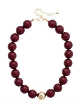 Marjorie Maroon Beaded Gumball Necklace