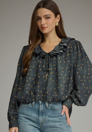 Polka Dot Ruffle neck Top
