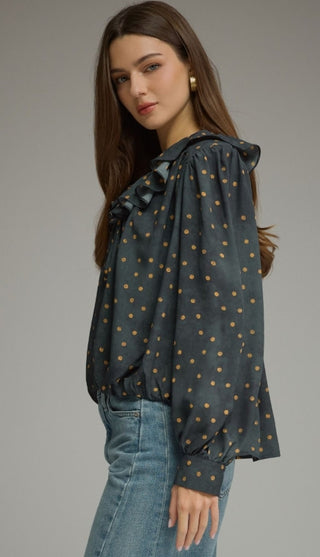 Polka Dot Ruffle neck Top