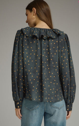 Polka Dot Ruffle neck Top