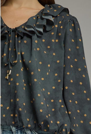 Polka Dot Ruffle neck Top