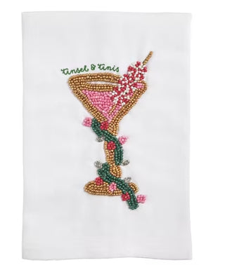 Tinsel and Tinis Beaded Towel