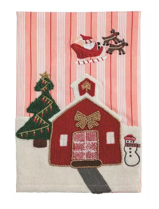 Santa Sleigh Beaded Christmas Towel