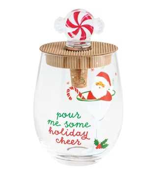 Christmas Wine Glass and Stopper Set