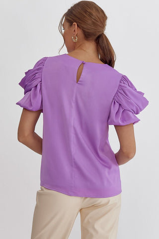 Satin Short Sleeve Ruched Top