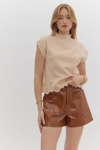 Scalloped Mock Neck Sweater