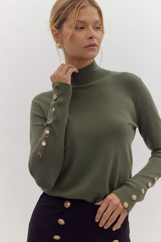 Gold Button Detail Fitted Sweater