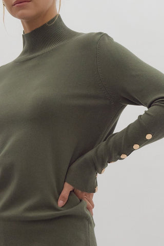 Gold Button Detail Fitted Sweater