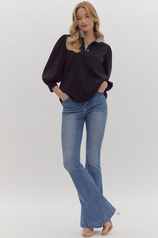 Contrast Ruffle Neck Sweatshirt