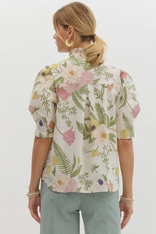 Floral Print Ruffle Neck Top