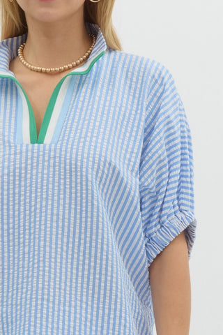 Contrast Trim Seersucker Top