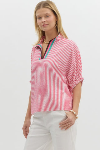 Contrast Trim Seersucker Top