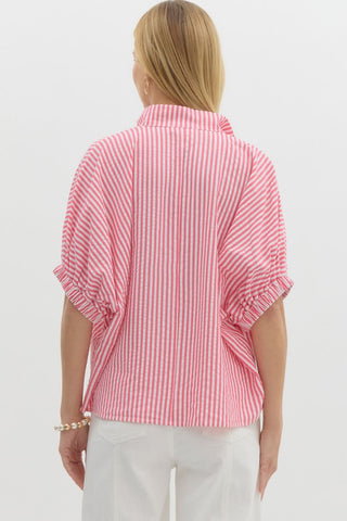 Contrast Trim Seersucker Top