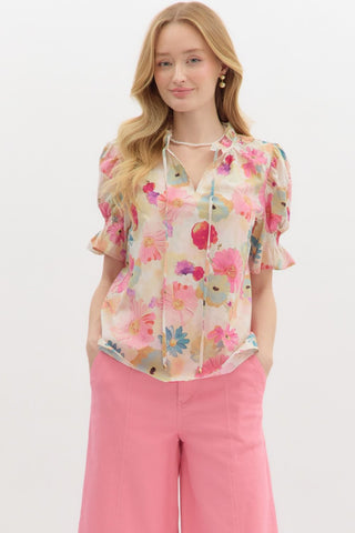 Floral Print Smocked Pullover Top