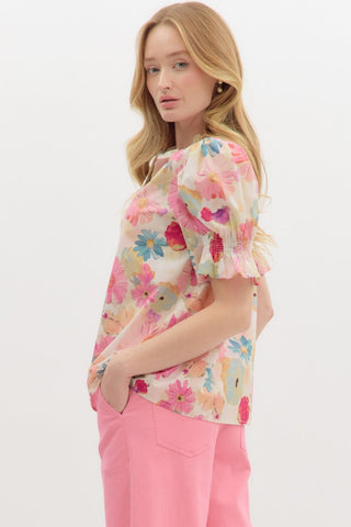 Floral Print Smocked Pullover Top