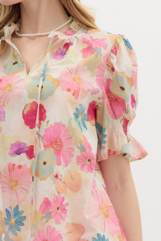 Floral Print Smocked Pullover Top