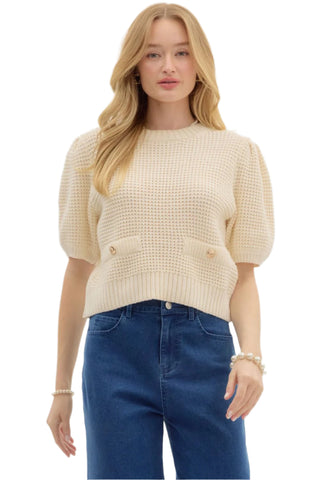 Waffle Pattern Faux Pocket Sweater