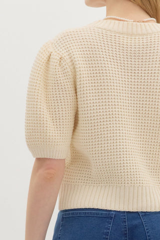 Waffle Pattern Faux Pocket Sweater