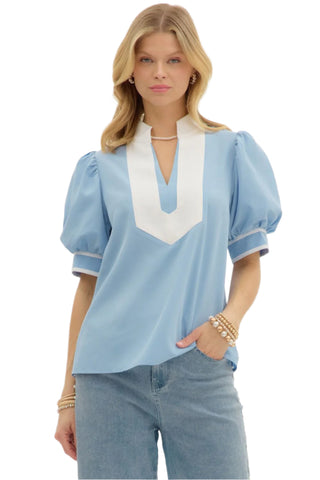 Solid Cuff Bubble Sleeve Top