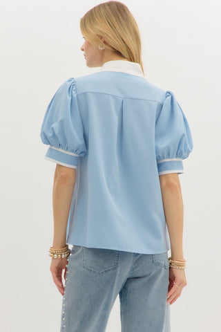 Solid Cuff Bubble Sleeve Top