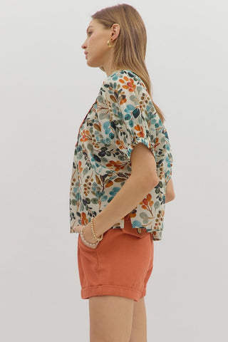 Botanical Print V-Neck Top