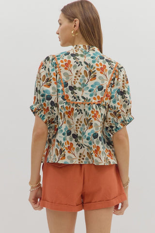 Botanical Print V-Neck Top