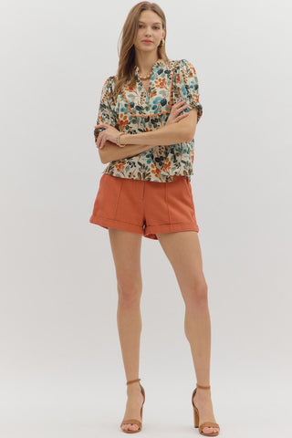 Botanical Print V-Neck Top