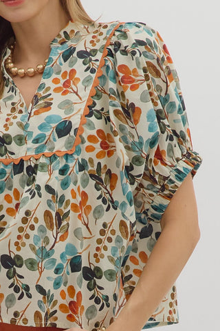 Botanical Print V-Neck Top