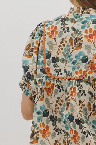 Botanical Print V-Neck Top