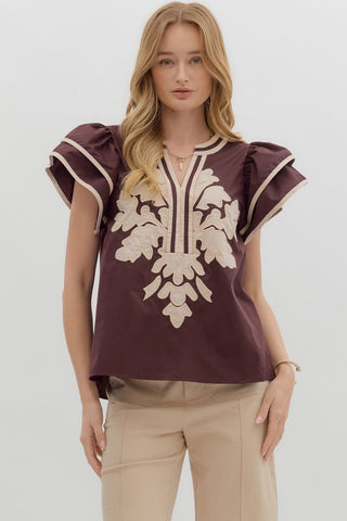 Flutter Sleeve Applique Top