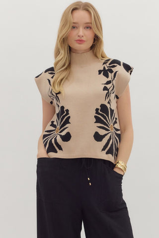Floral Patterned Mock Neck Sweater