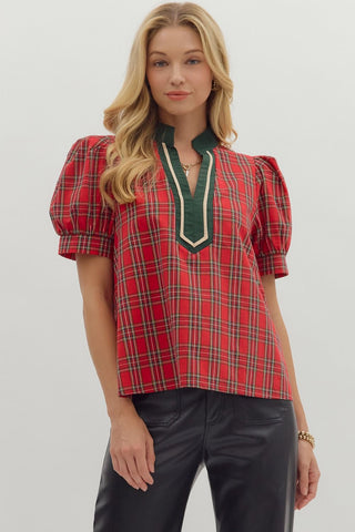 Plaid Pattern Short Sleeve Top