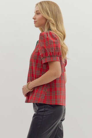 Plaid Pattern Short Sleeve Top