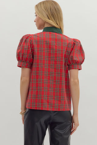 Plaid Pattern Short Sleeve Top