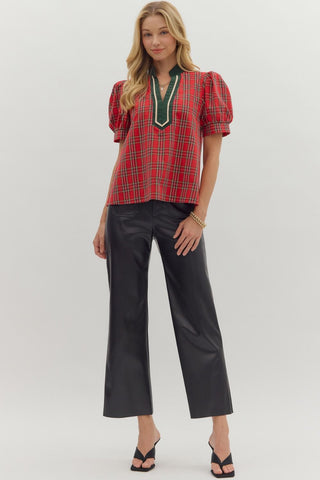 Plaid Pattern Short Sleeve Top