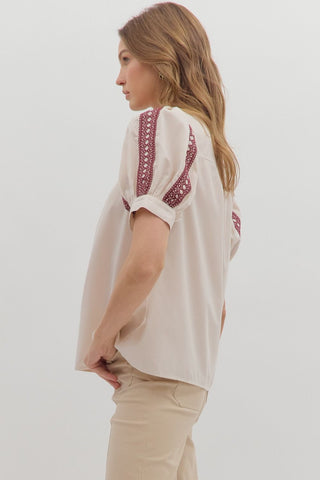 Embroidered V-Neck Top