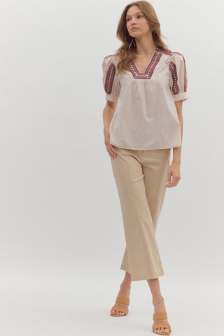 Embroidered V-Neck Top