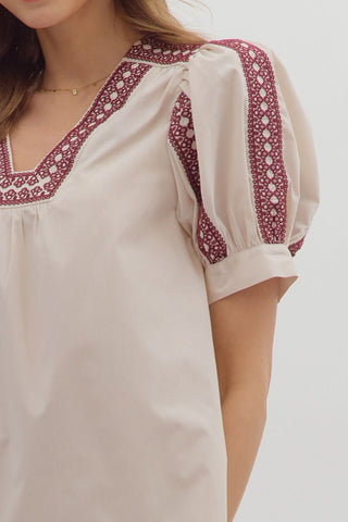 Embroidered V-Neck Top