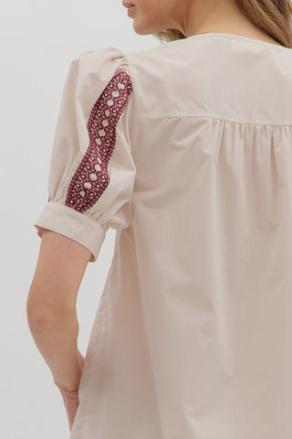 Embroidered V-Neck Top
