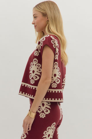 Damask Short Sleeve Sweater